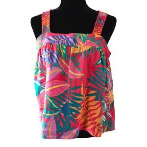 C & C California Women's 100% Linen Tropical Cropped Button Back Tank Top Small